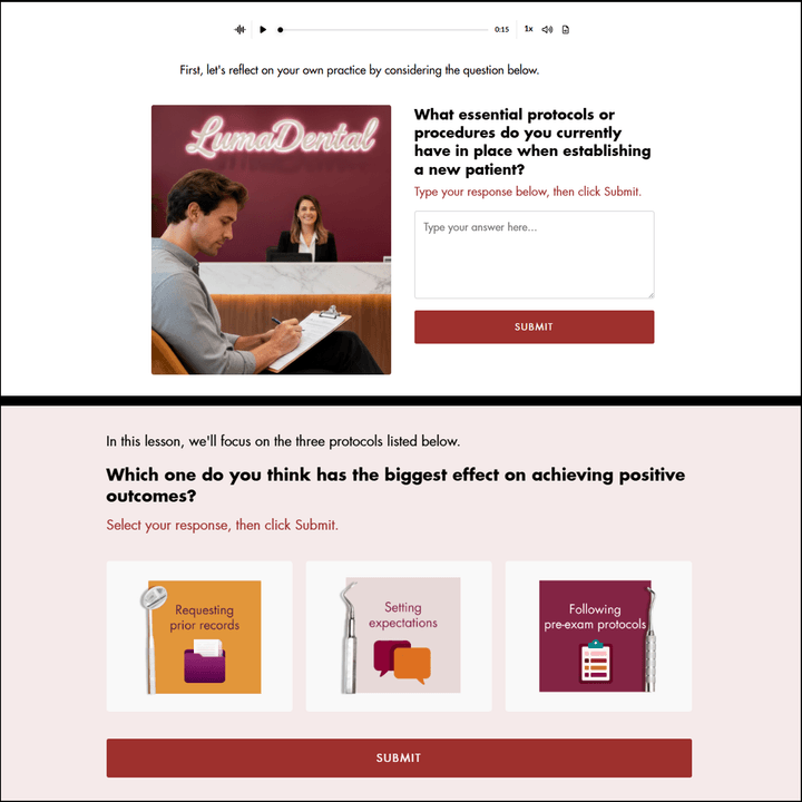 Screens from an interactive dental risk-management learning course
